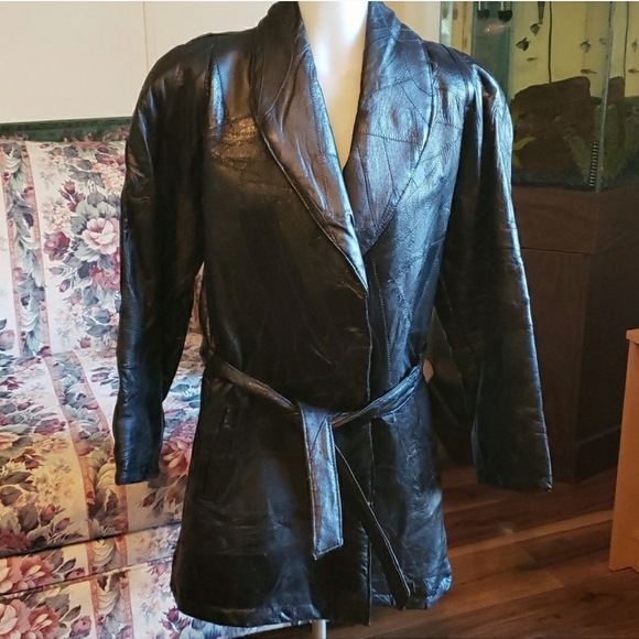 GIOVANNI NAVARRE LEATHER COMPANY Italian Stone Design Leather patchwork jacket - Picture 3 of 4